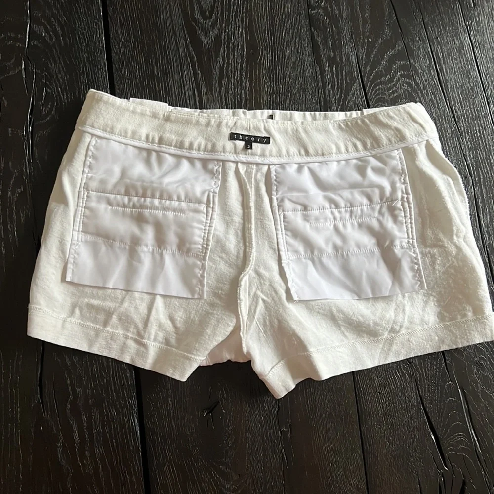 Theory classic linen blend soft white shorts sz 2 - Picture 10 of 12